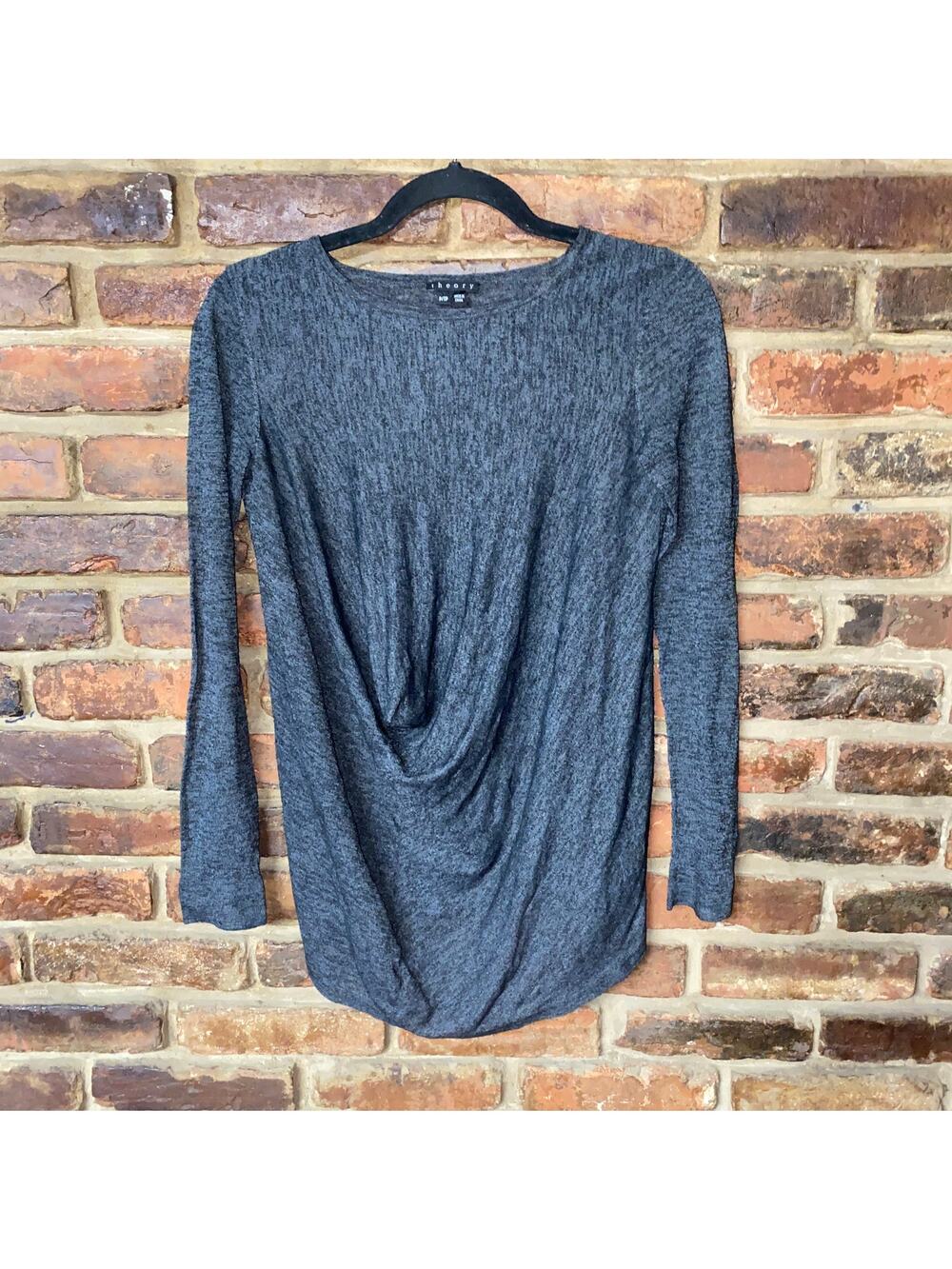 Theory Charcoal Gray Black Draped Calvana Galaxy Sheer Top Women's Size P XS